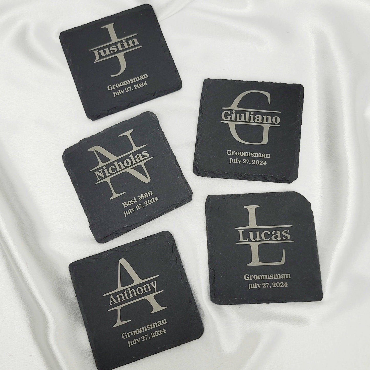 Custom slate coasters: personalize with names, dates, or messages. Add rustic elegance to any home. Durable, engraved slate coasters make unique gifts.