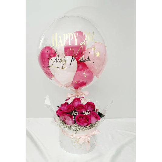 Customizable bubble balloon and Fresh roses