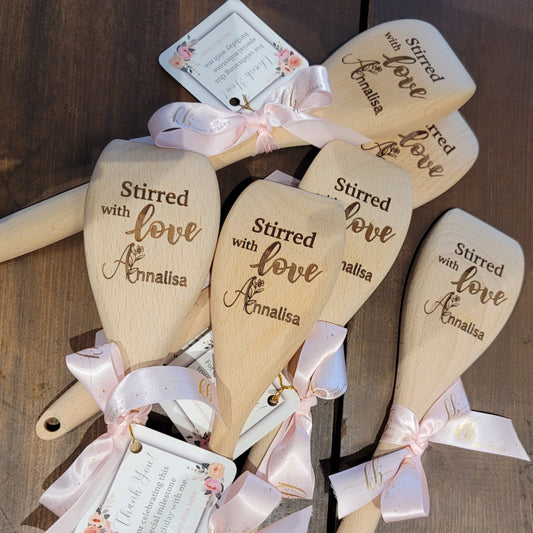 Personalized wooden spoons: perfect for wedding favors, birthday gifts, or bulk orders. Custom engraved with names, dates, or messages. Unique & practical keepsakes