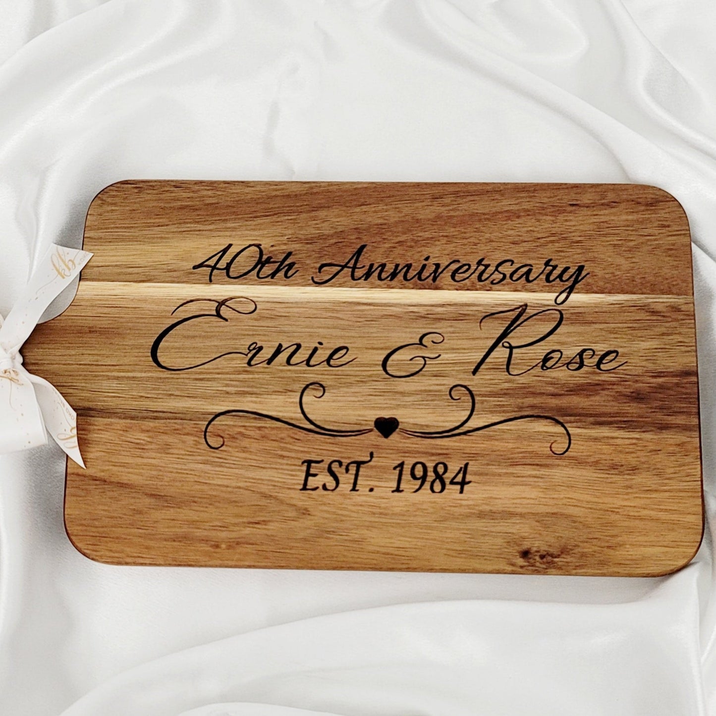 Custom Engraved Cutting Board & Two Champagne Glasses