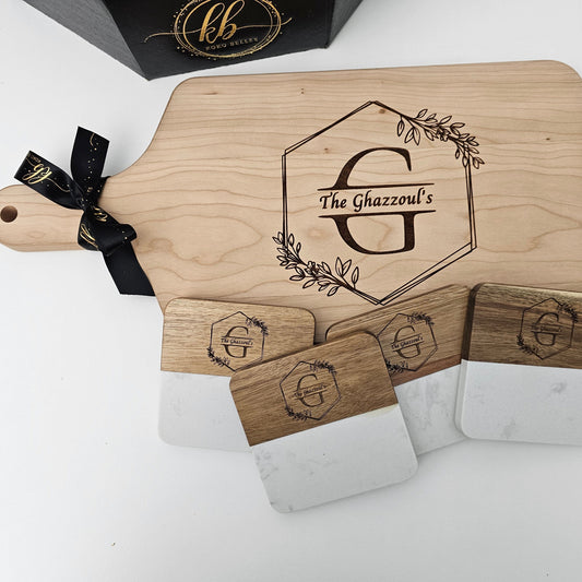 Personalized Engraved Monogram Wreath Cutting Board