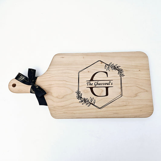 Personalized Engraved Monogram Wreath Cutting Board