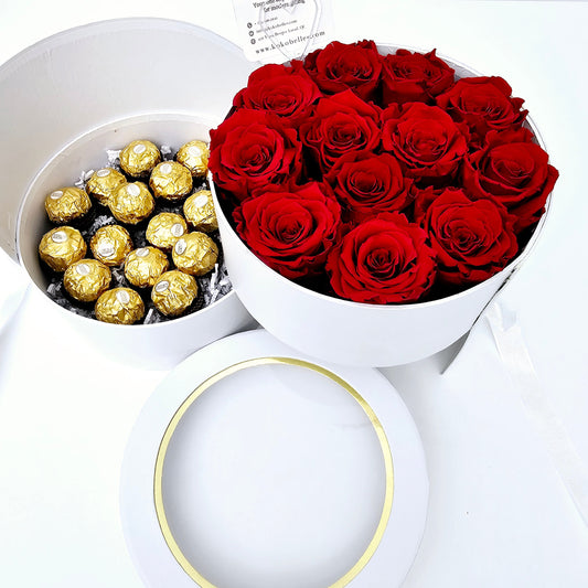 Luxury Round two-drawer Roses and Ferrero Rocher Gift Box