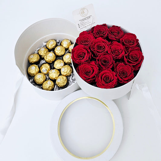 Luxury Round two-drawer Roses and Ferrero Rocher Gift Box