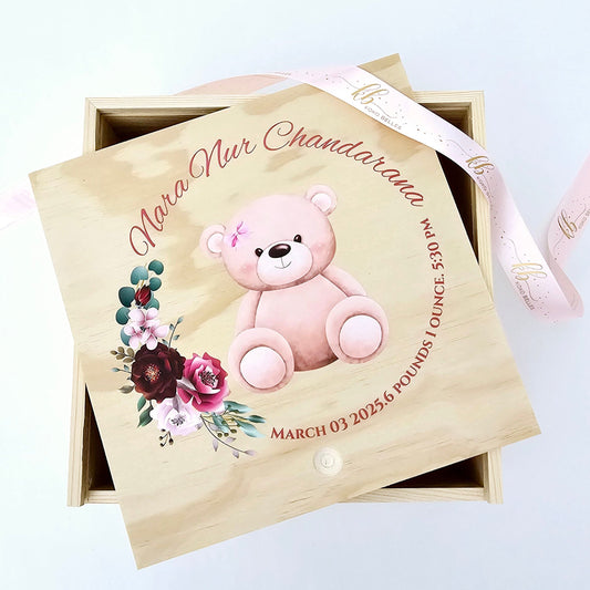 Personalized Baby Memory Box - Custom Wooden Keepsake Box, Baby Gift for Newborn, Baptism, or Birth, Storage for Baby Memories