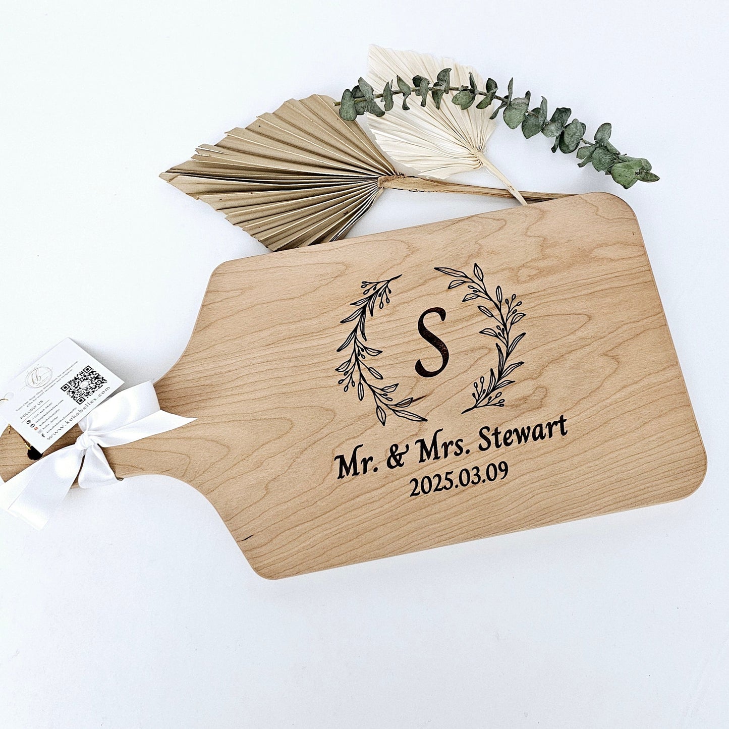 Custom Engraved Cutting Board & Two Champagne Glasses