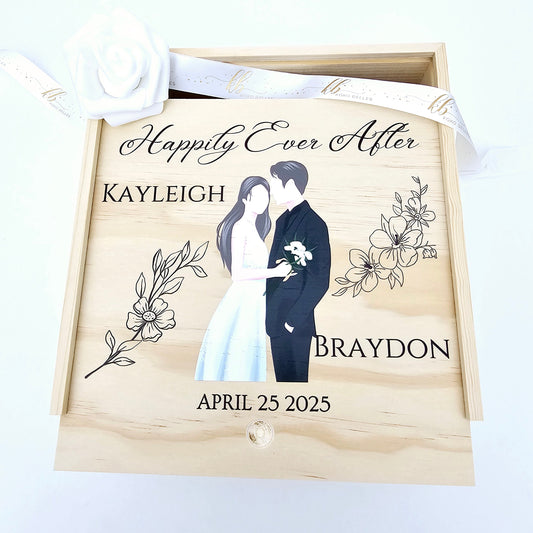 Happily ever after newlywed keepsake box, ideal for preserving precious memories of the wedding day.