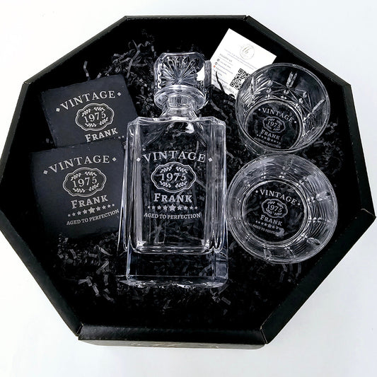 This Father's Day, give Dad, your husband, or any special man in your life a gift that speaks volumes. Our personalized whiskey decanter is custom engraved to create a truly unique and sophisticated present. Perfect for the dad who appreciates fine whiskey, scotch, or bourbon, this decanter transforms his favorite spirit into an elegant display. More than just a decanter, it's a lasting keepsake, making it an unforgettable Father's Day gift idea, or a standout unique birthday gift for men.