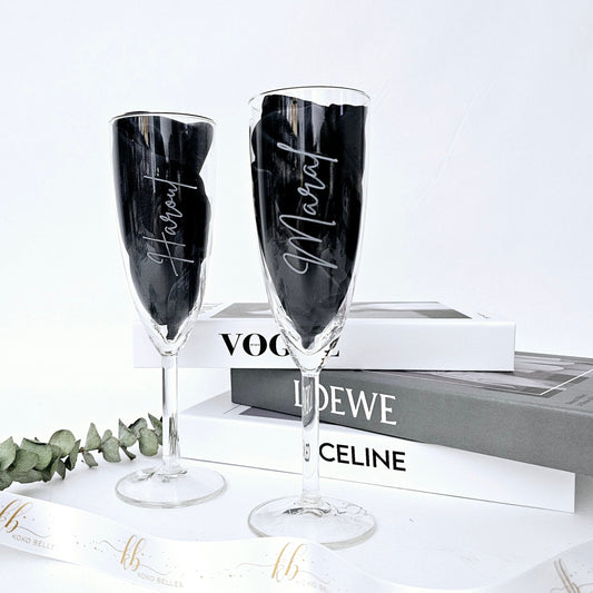 Personalized Name and Large Initial/Birthday Milestone Champagne Glass
