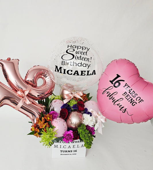 Personalized Flower & Balloon Arrangement Box