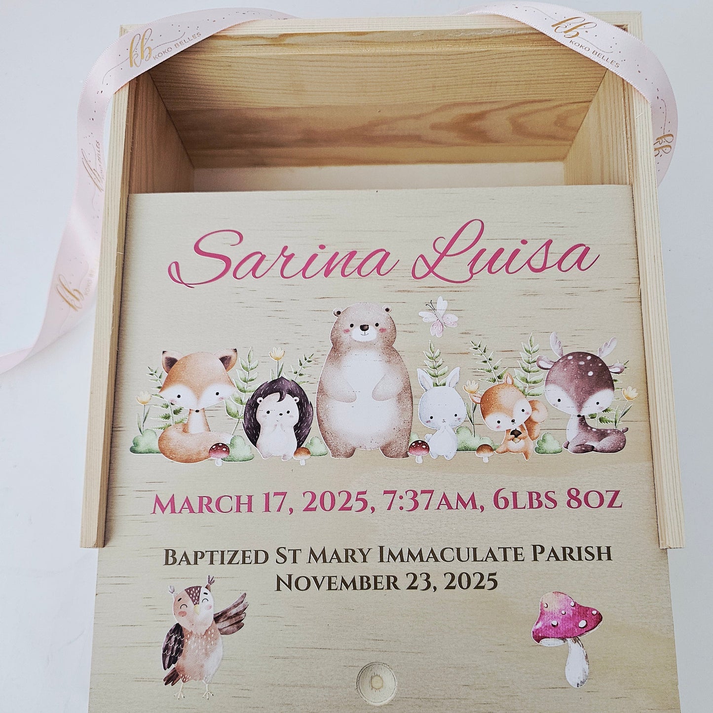 Personalized Baby Birth Stat Keepsake Box - Enchanted Woodland