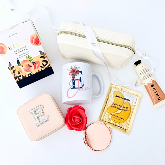 Thoughtful gift for her with travel jewelry case and pampering items.
Unique sparkling gift box for any special occasion