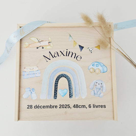 Personalized Baby Birth Stat Keepsake Box - Boho Sky Adventure