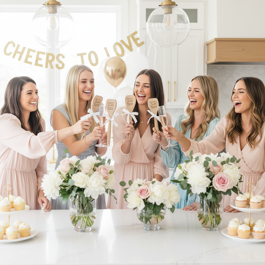Girls Holding Personalized Bridal Shower Wooden Spoons