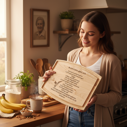 Granddaughter with Custom Family Recipe Cutting Board