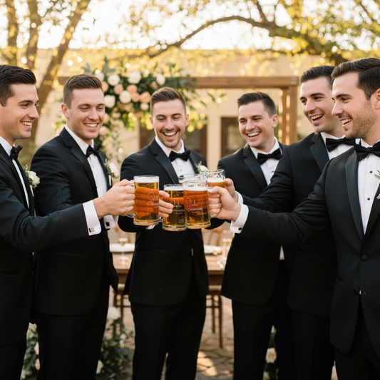 Groomsmen with Personalized Beer Mugs