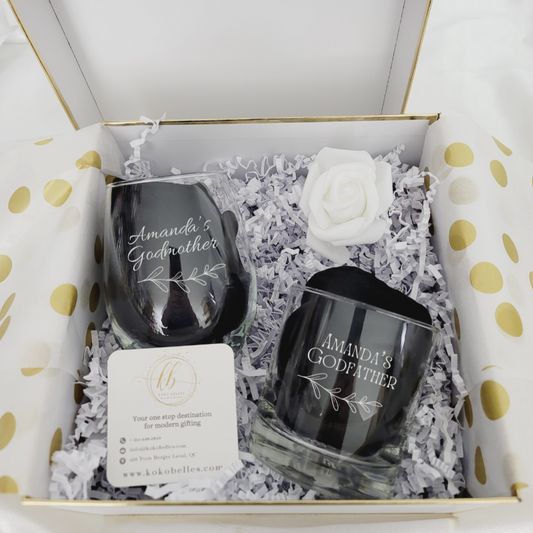 Godparents Proposal wine & whiskey glass set