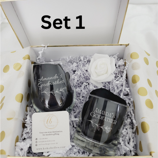 Godparents Proposal Wine & Whiskey Glass Set