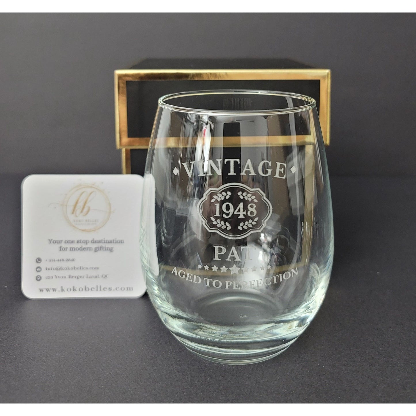 Vintage ''Aged to Perfection'' Stemless Wine Glass