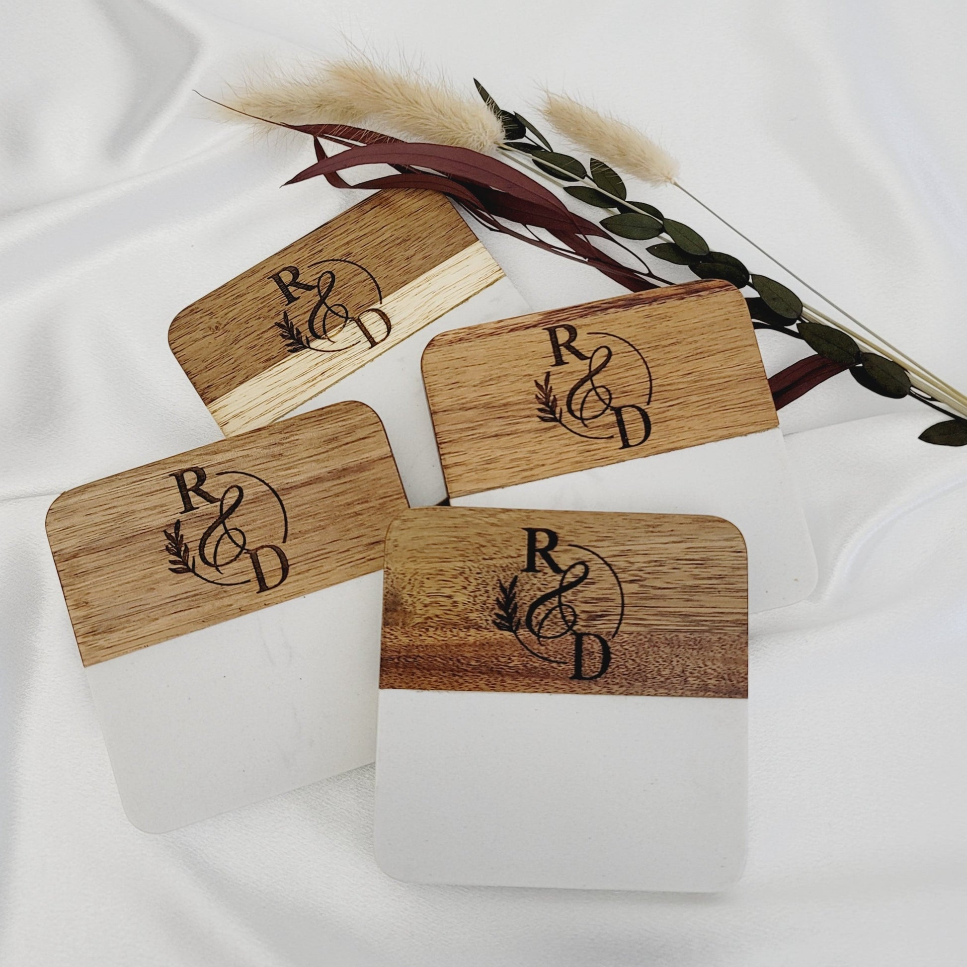 Custom wood marble coasters