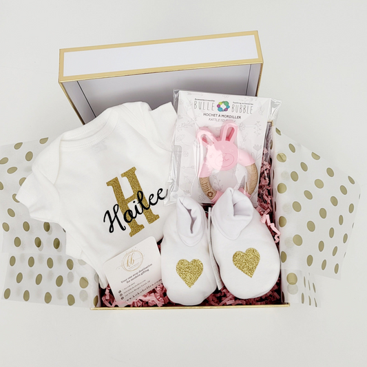 Baby bodysuit with name and initial Gift Set