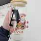 Christmas themed Glass Can Cup with Lid and Straw