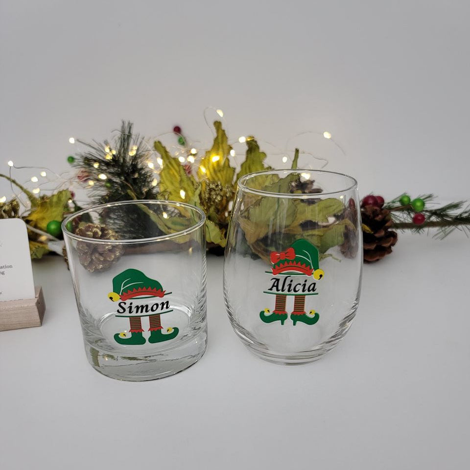Christmas whiskey and wine glass set _ uv printed