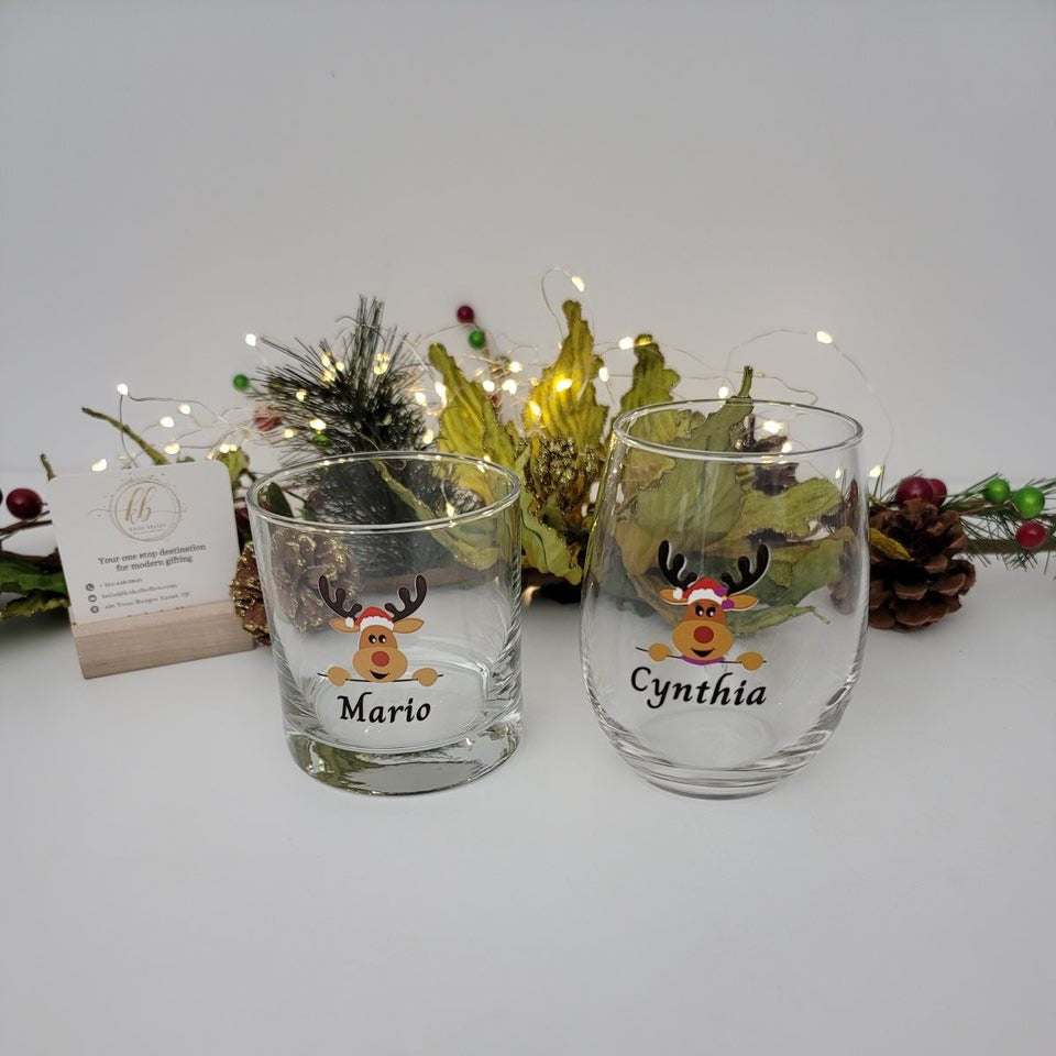 Christmas whiskey and wine glass set _ uv printed