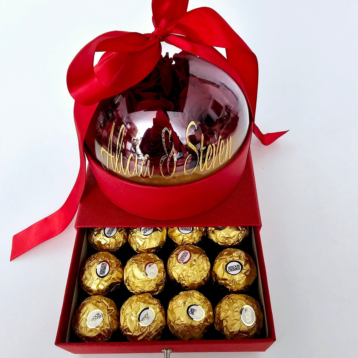 Personalized Globe with Everlasting Roses & Sweets