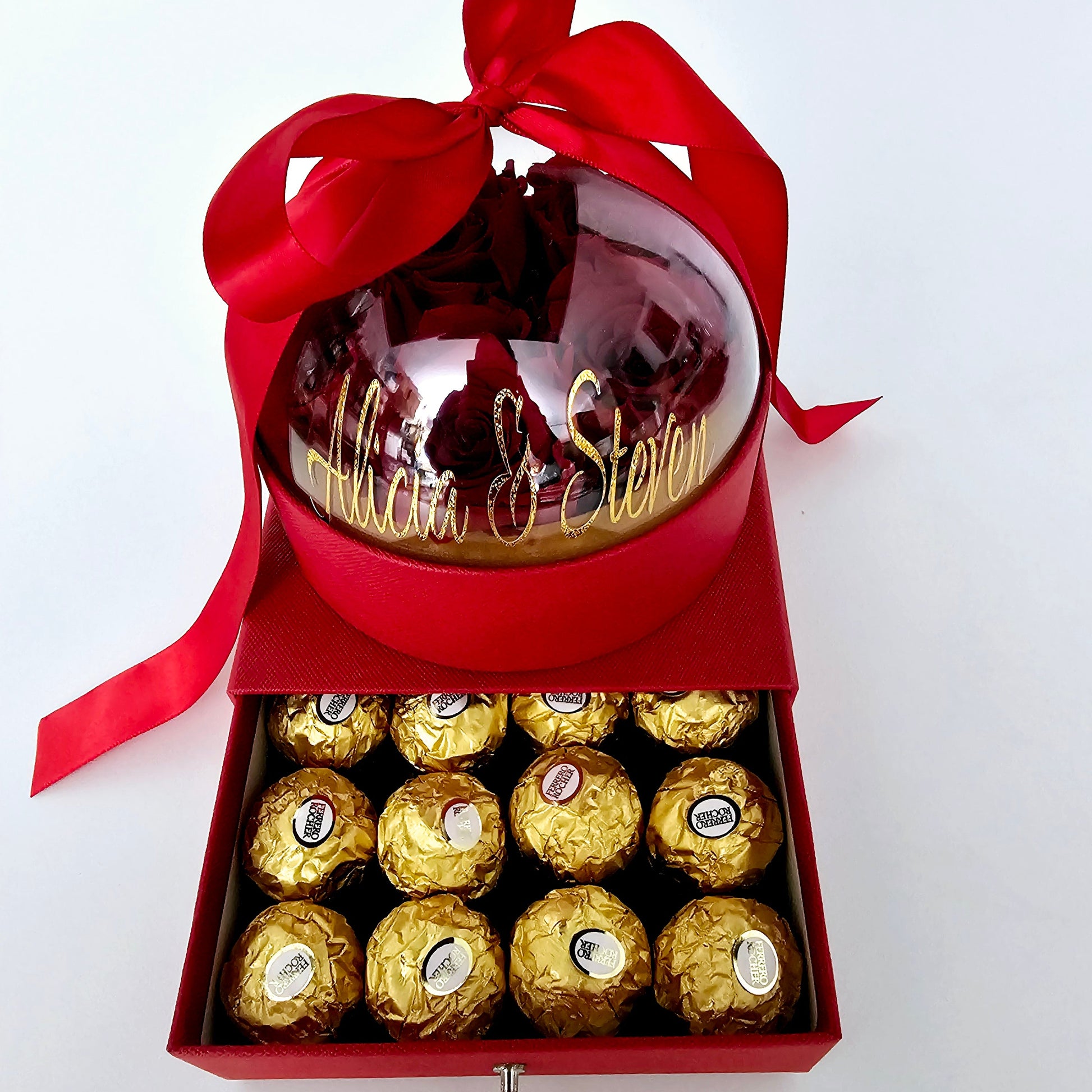 Personalized Globe with Everlasting Roses & Sweets