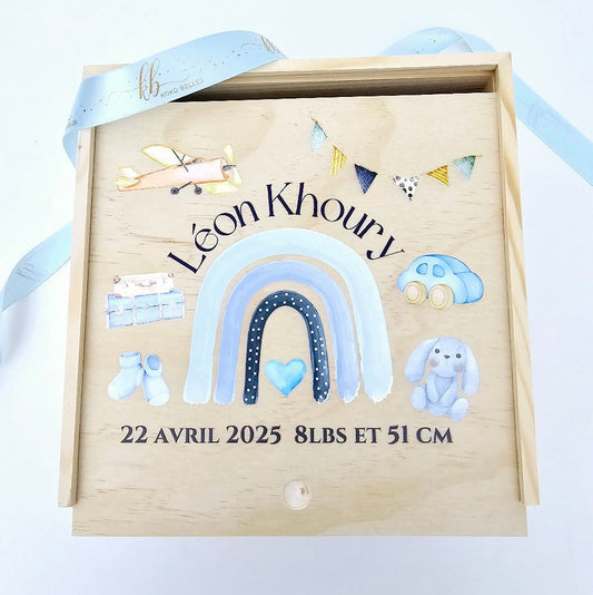 Personalized Baby Birth Stat Keepsake Box - Boho Sky Adventure
