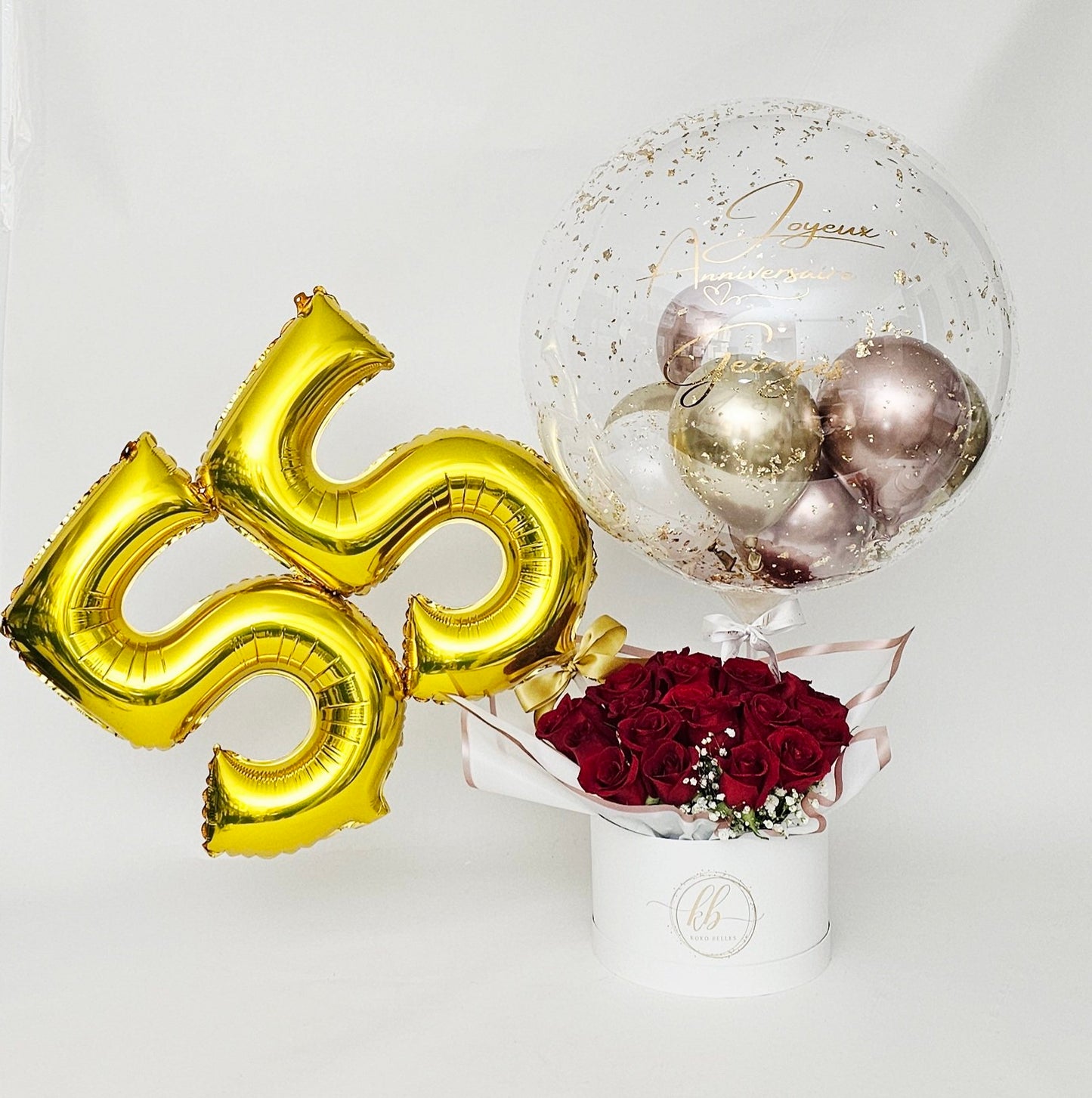 Hot Air Balloon Rose Arrangement with Foil Number balloons