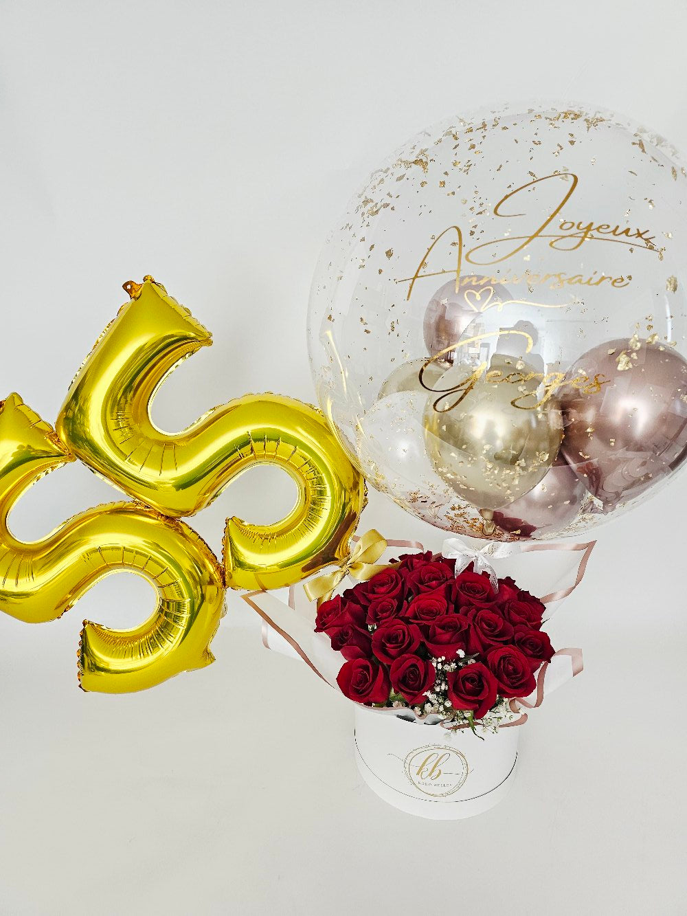 Hot Air Balloon Rose Arrangement with Foil Number balloons