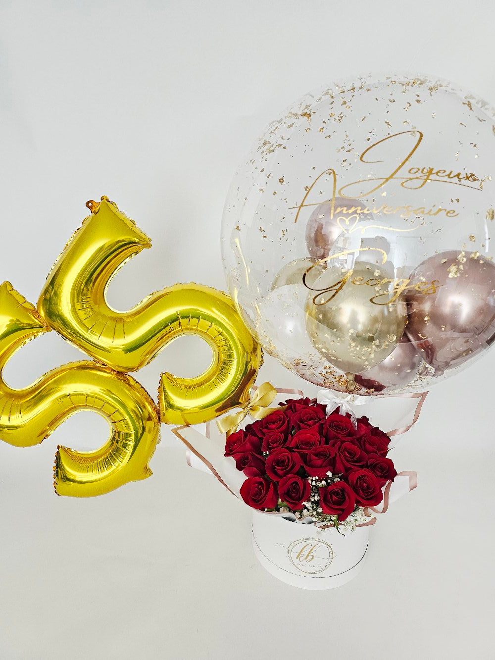 Hot Air Balloon Rose Arrangement with Foil Number balloons