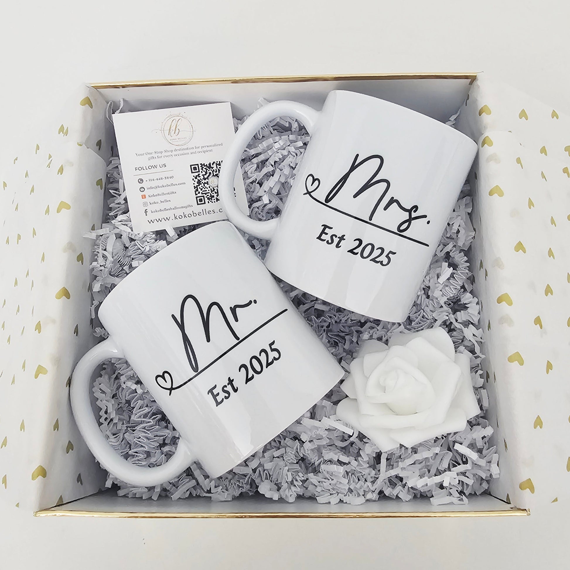 Personalized matching mug set for couples with custom me and mrs text and date