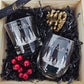 Wine and Whiskey Glass Gift Set with Engraved Wooden Box