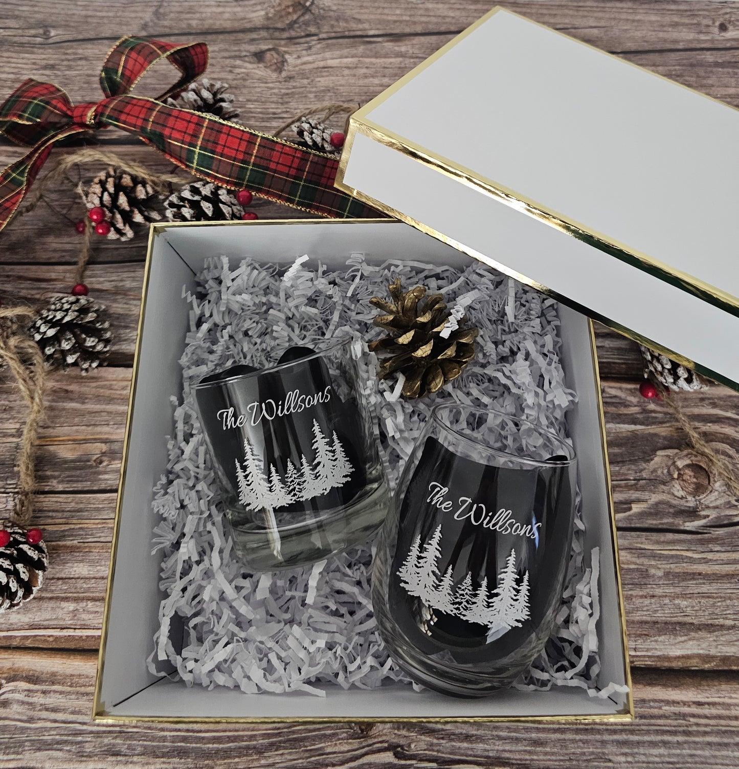 Christmas whiskey and wine glass set _ uv printed