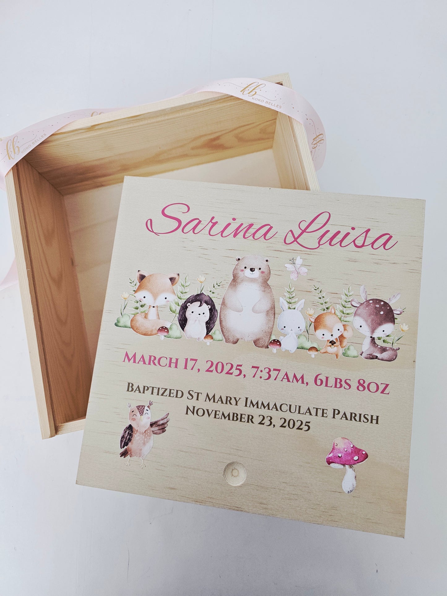 Personalized Baby Birth Stat Keepsake Box - Enchanted Woodland