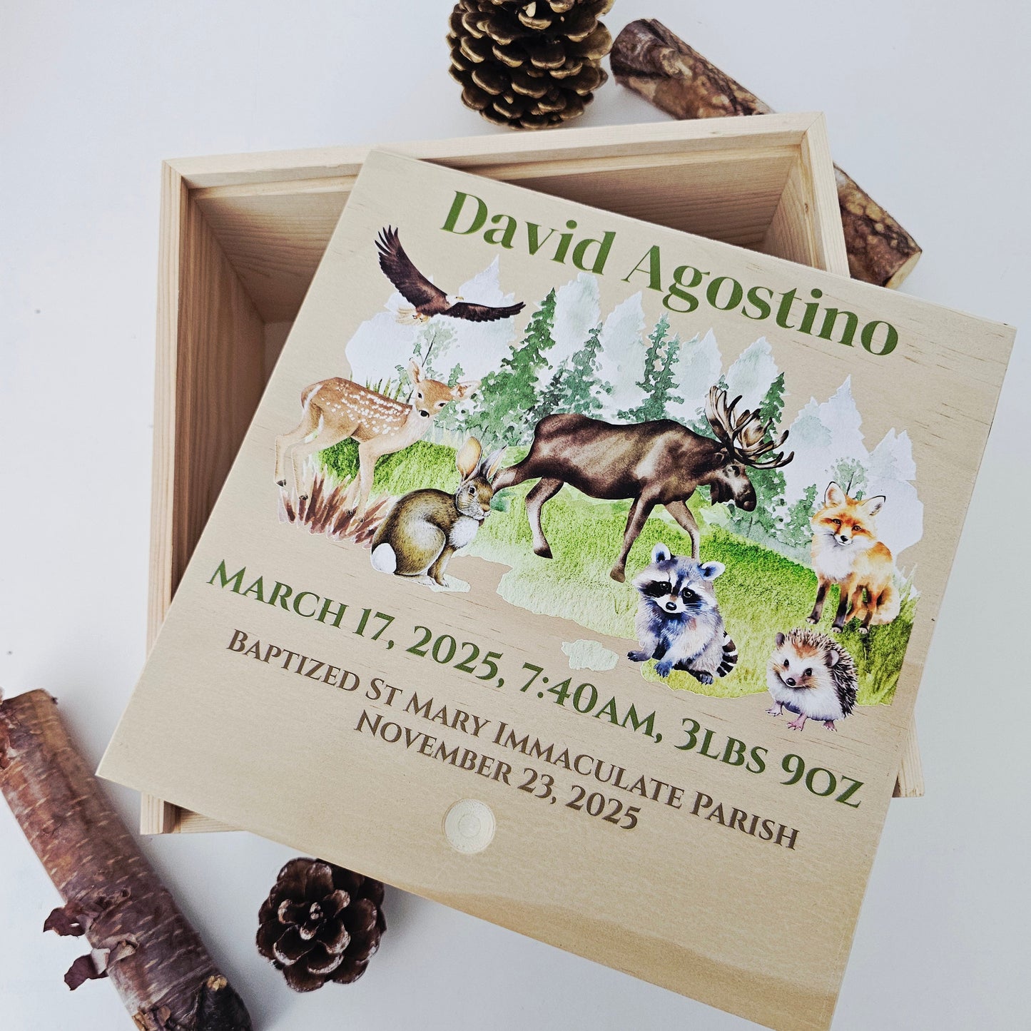 Personalized Baby Birth Stat Keepsake Box - Mountain Wilderness