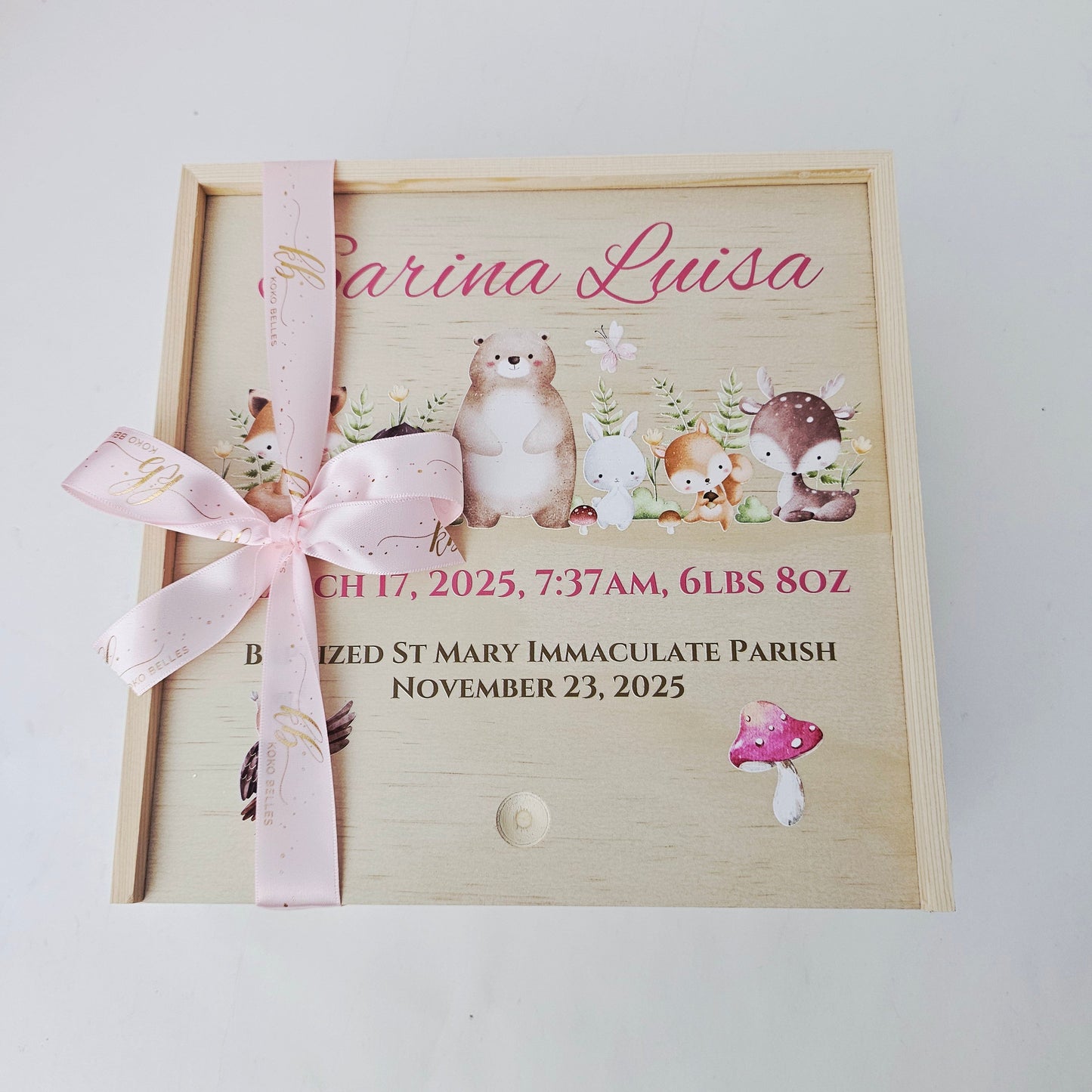 Personalized Baby Birth Stat Keepsake Box - Enchanted Woodland