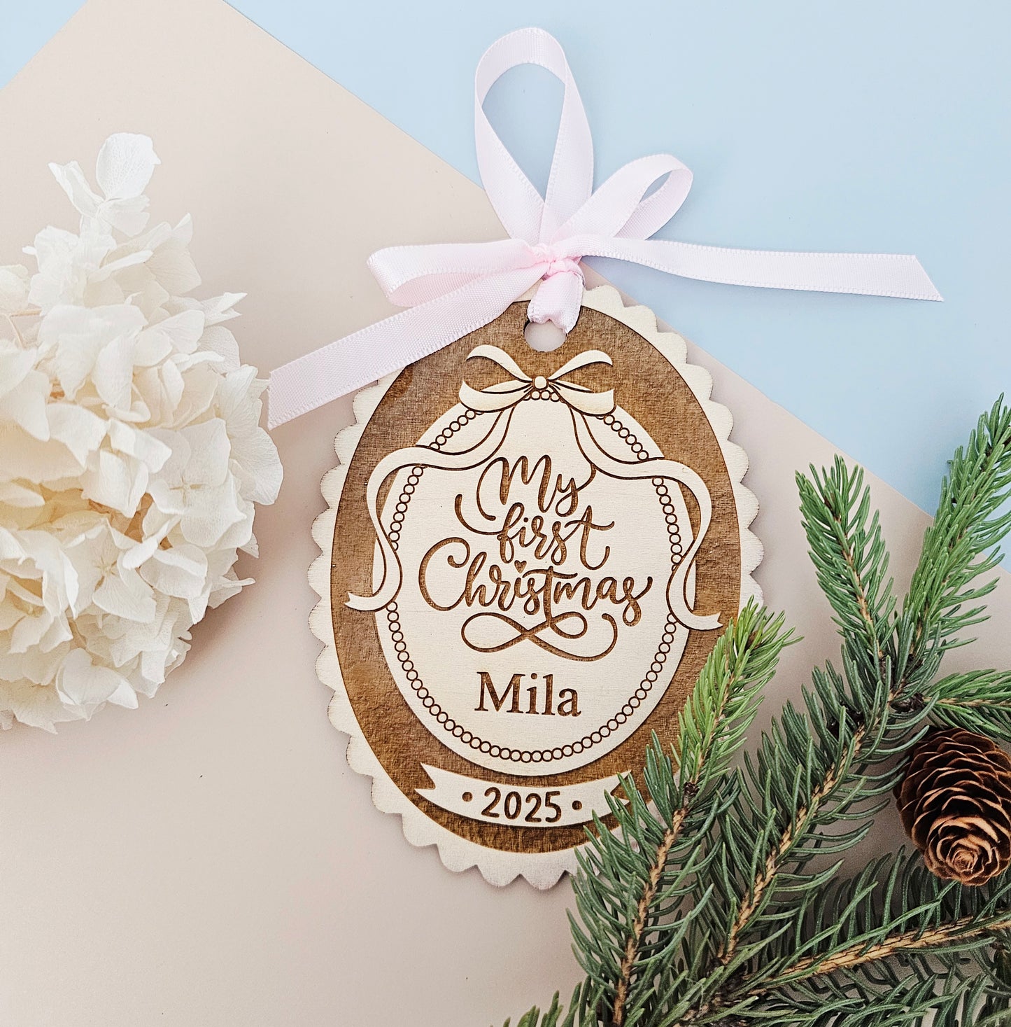 My First Christmas Ornament Personalized Wood Baby Keepsake