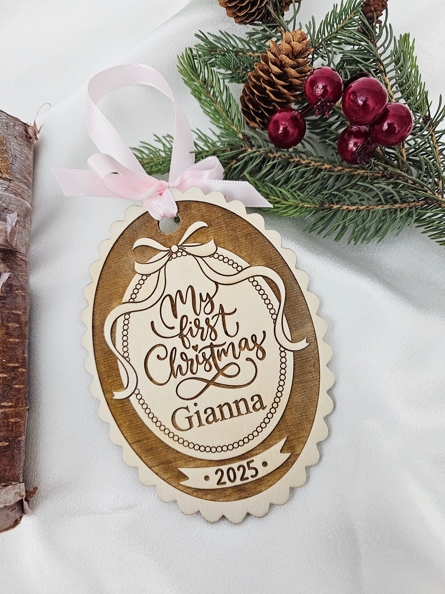 My First Christmas Ornament Personalized Wood Baby Keepsake