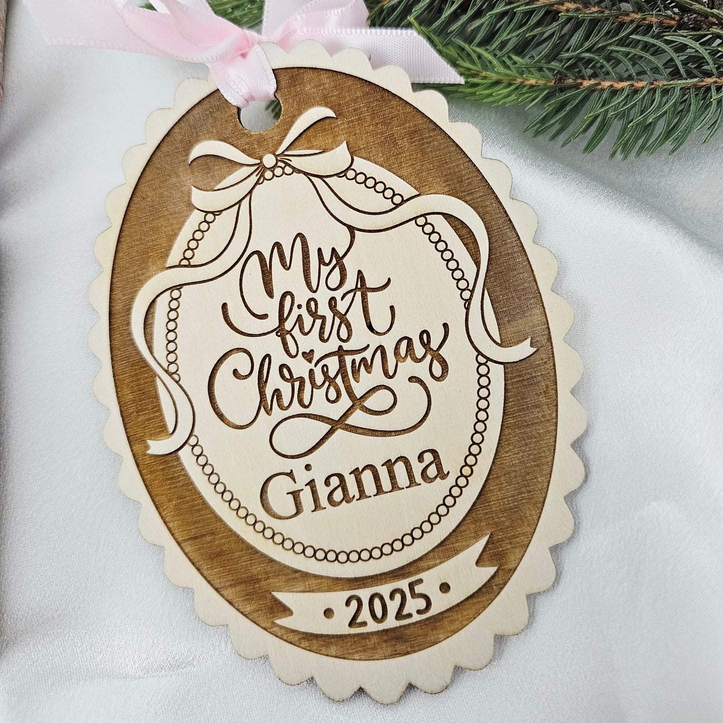 My First Christmas Ornament Personalized Wood Baby Keepsake