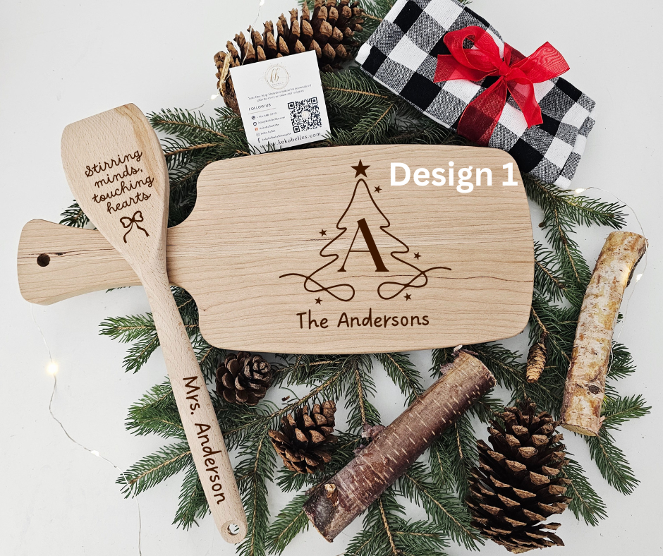 Small Wood Cutting Board Gift Set with Custom Engraving