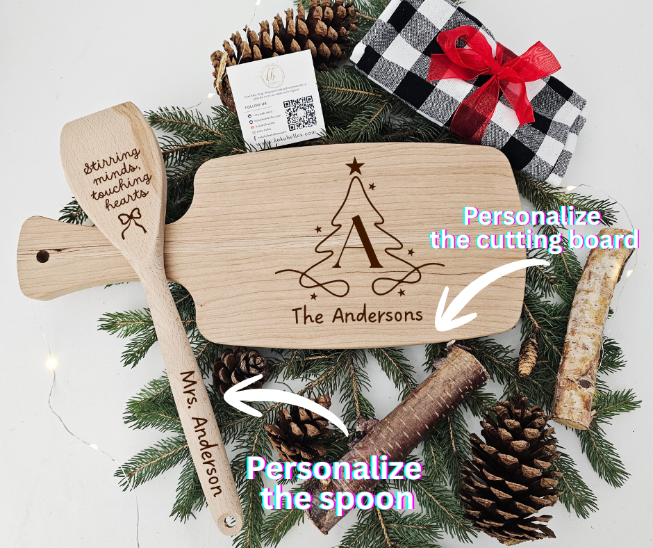 Small Wood Cutting Board Gift Set with Custom Engraving