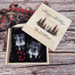 Wine and Whiskey Glass Gift Set with Engraved Wooden Box