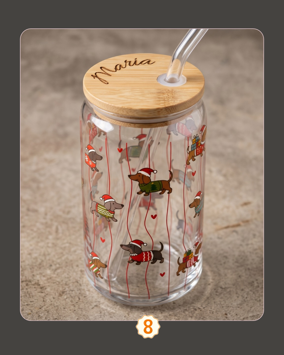 Personalized Christmas Glass Can with Bamboo Lid & Straw
