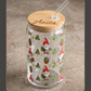 Personalized Christmas Glass Can with Bamboo Lid & Straw