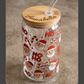 Personalized Christmas Glass Can with Bamboo Lid & Straw