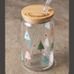 Personalized Christmas Glass Can with Bamboo Lid & Straw